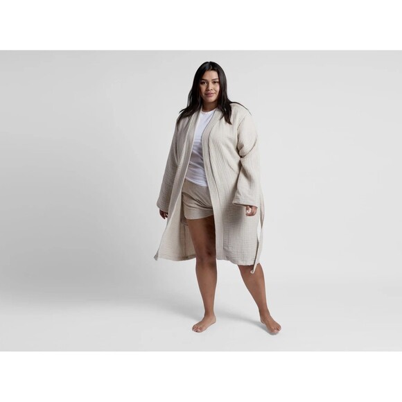Parachute Cloud Cotton Robe in Bone 100% Cotton Muslin Gauze XXL 1X - Picture 2 of 9